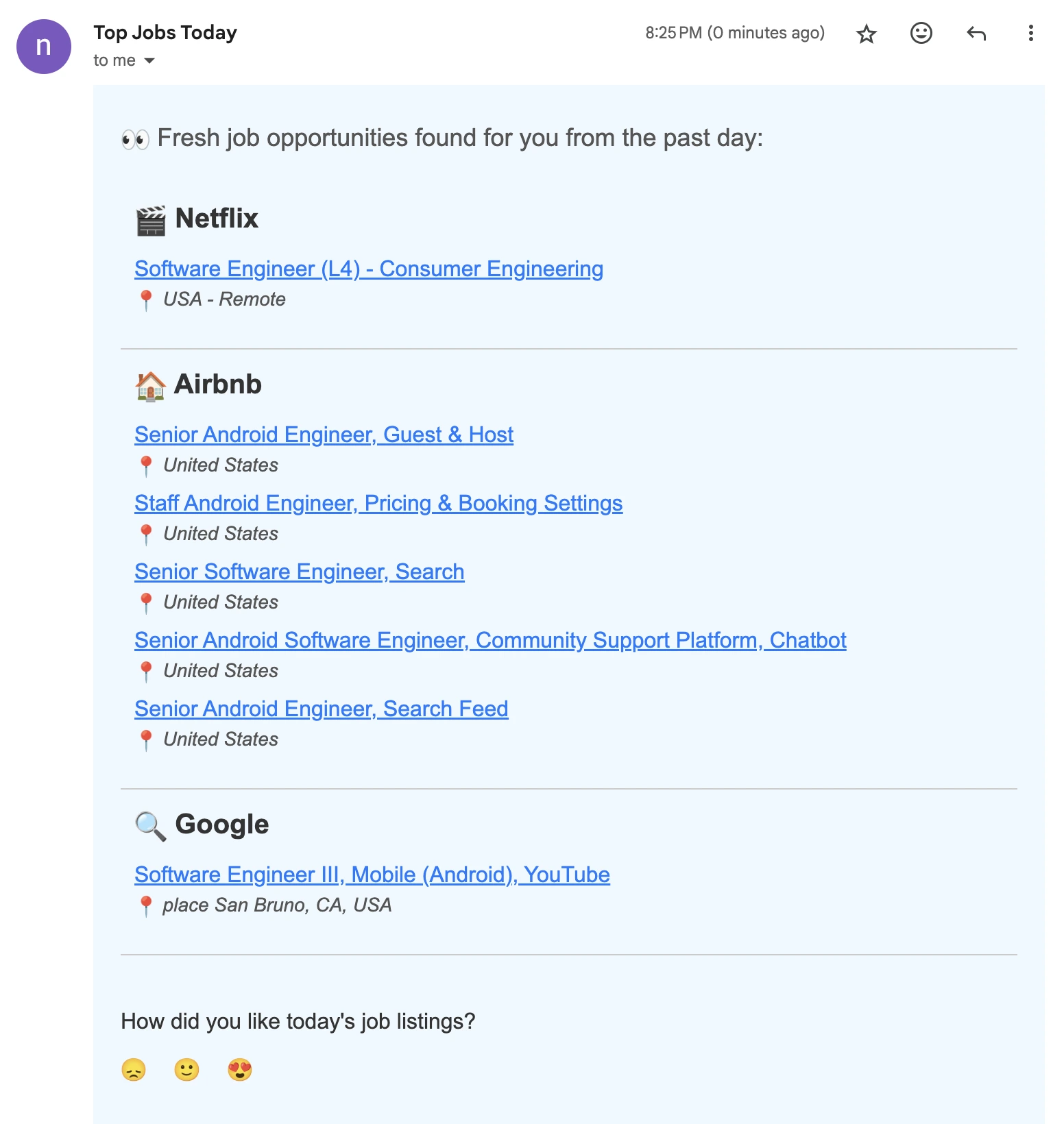 Example of H1B Visa Android developer job email