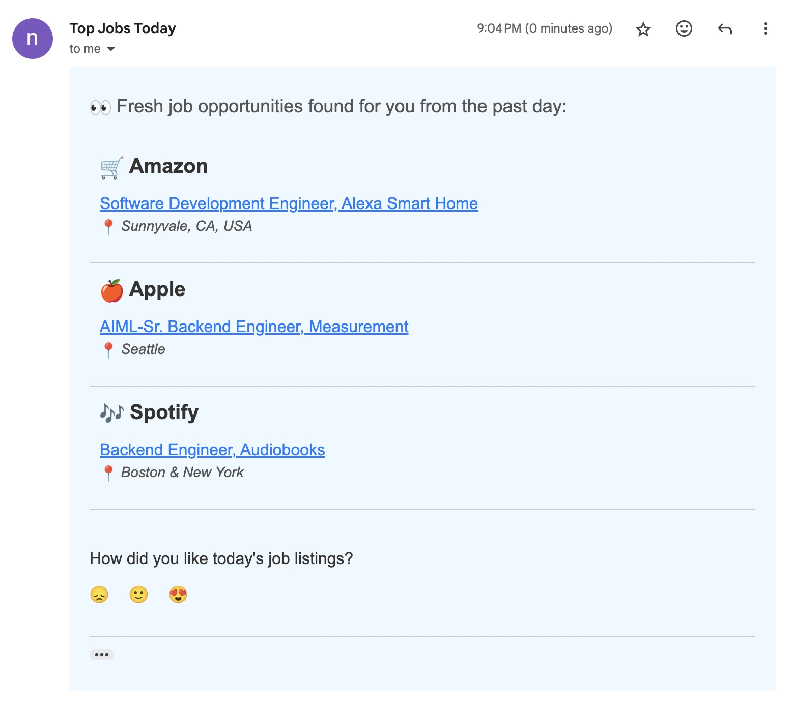 Example of H1B Visa backend developer job email
