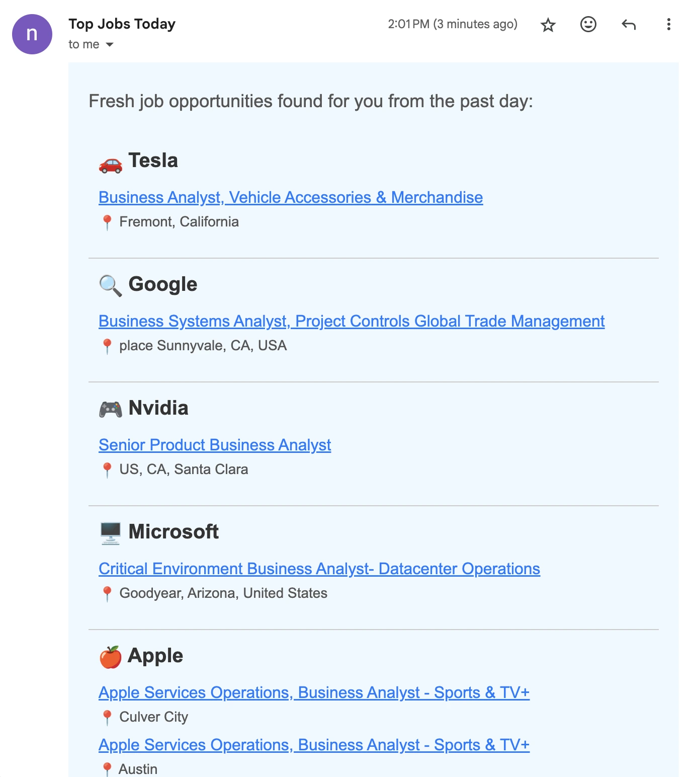 Example of H1B Visa business analyst job email