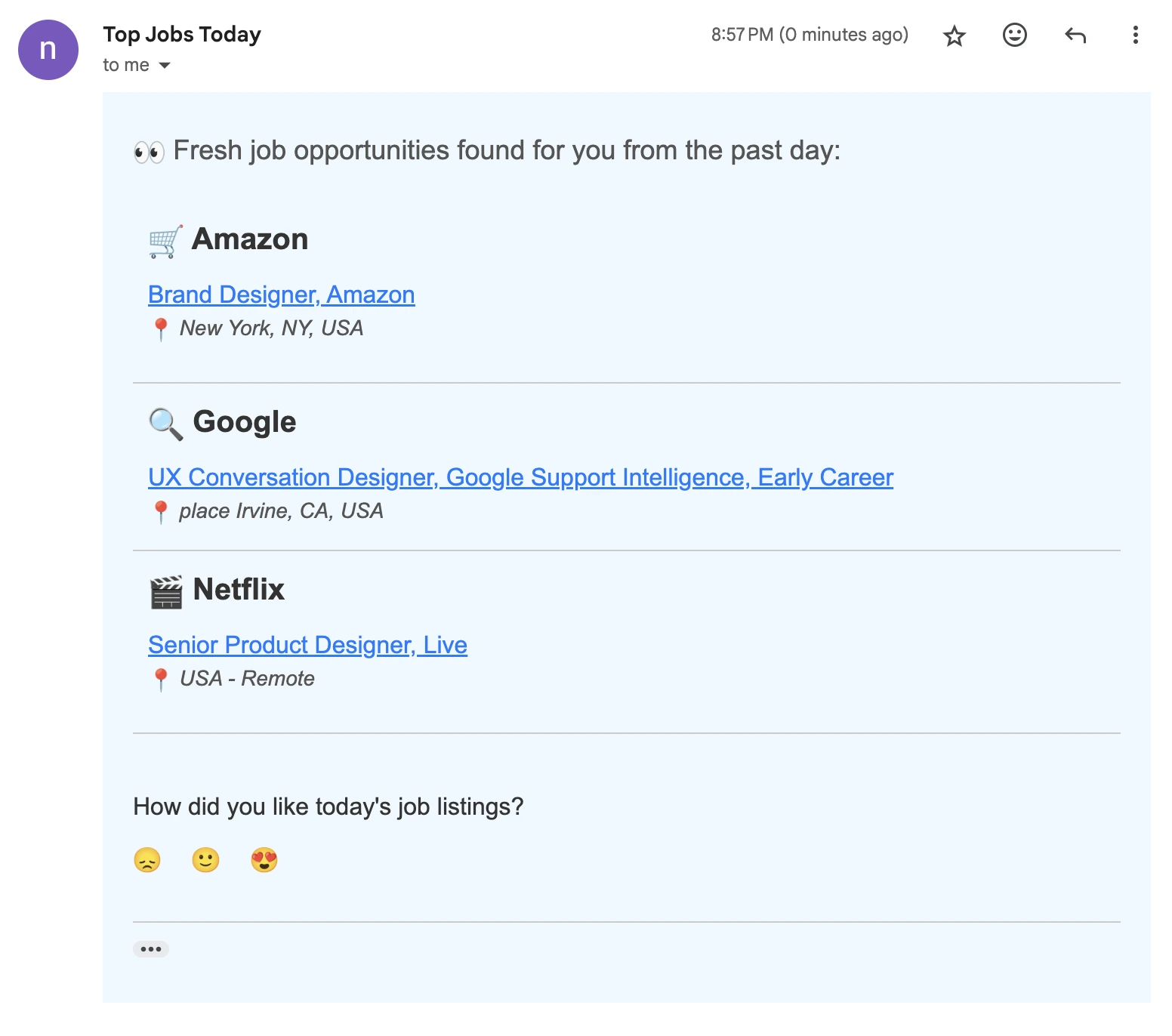 Example of design job email