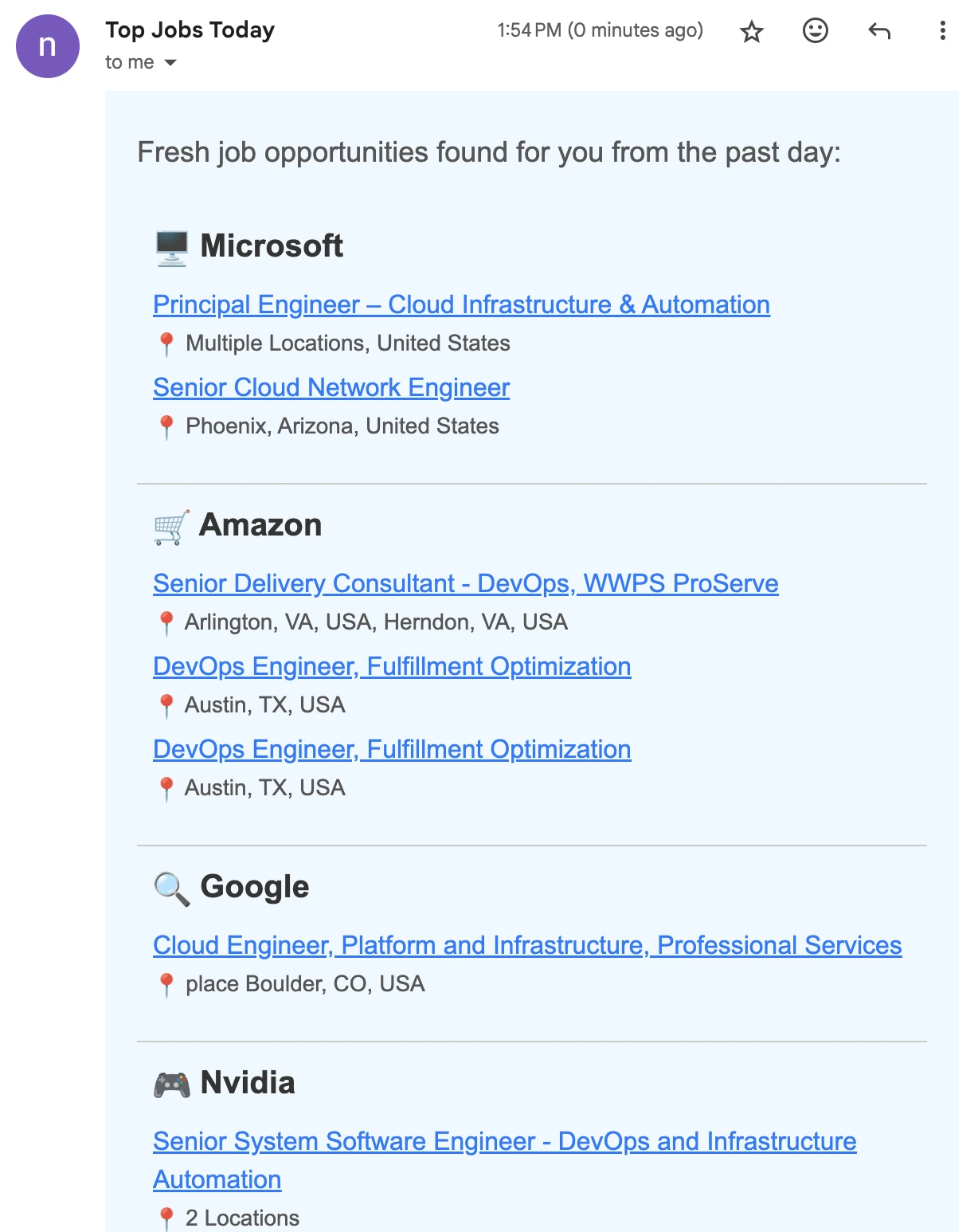 Example of remote DevOps email