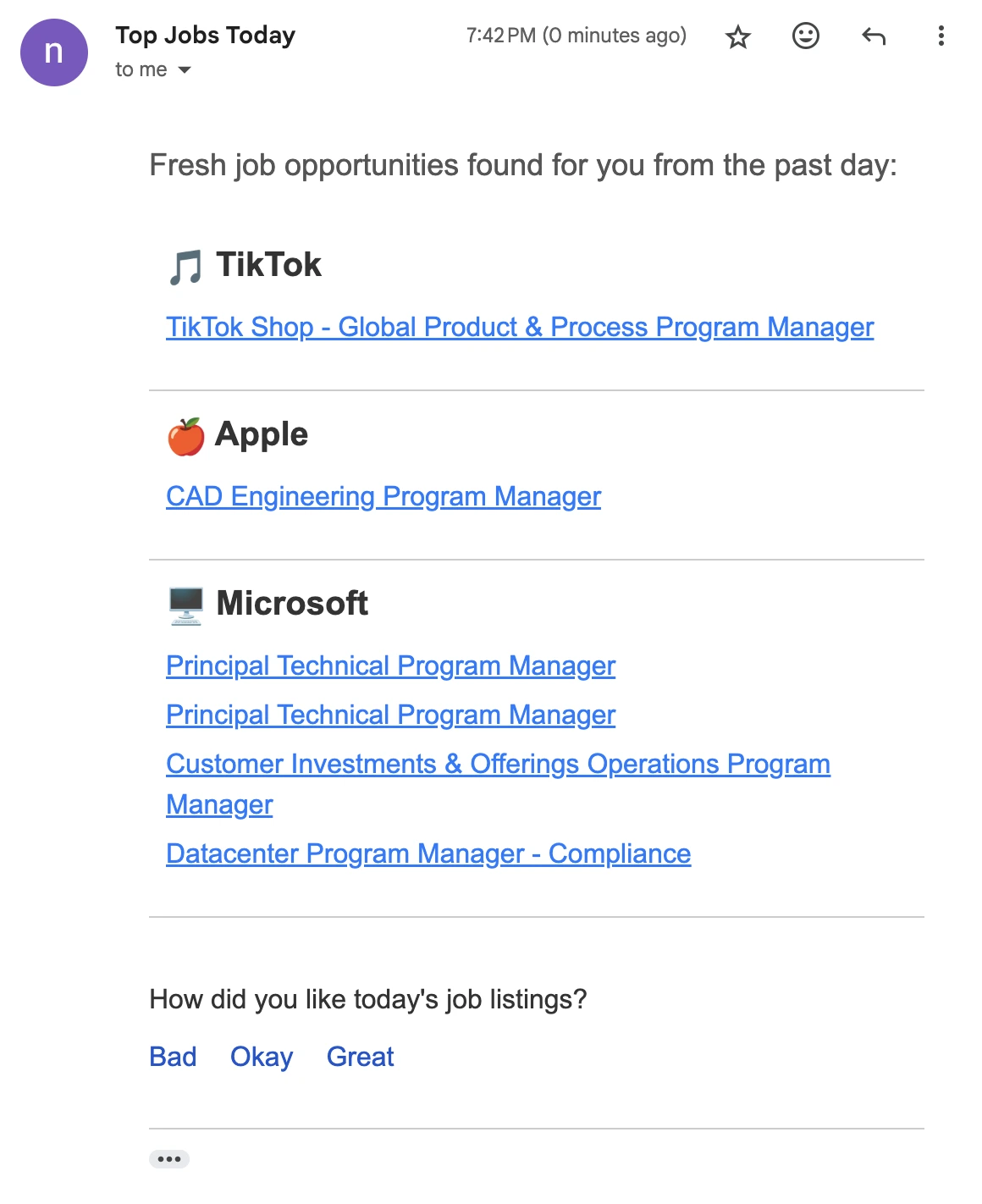 Example of remote Program Manager email