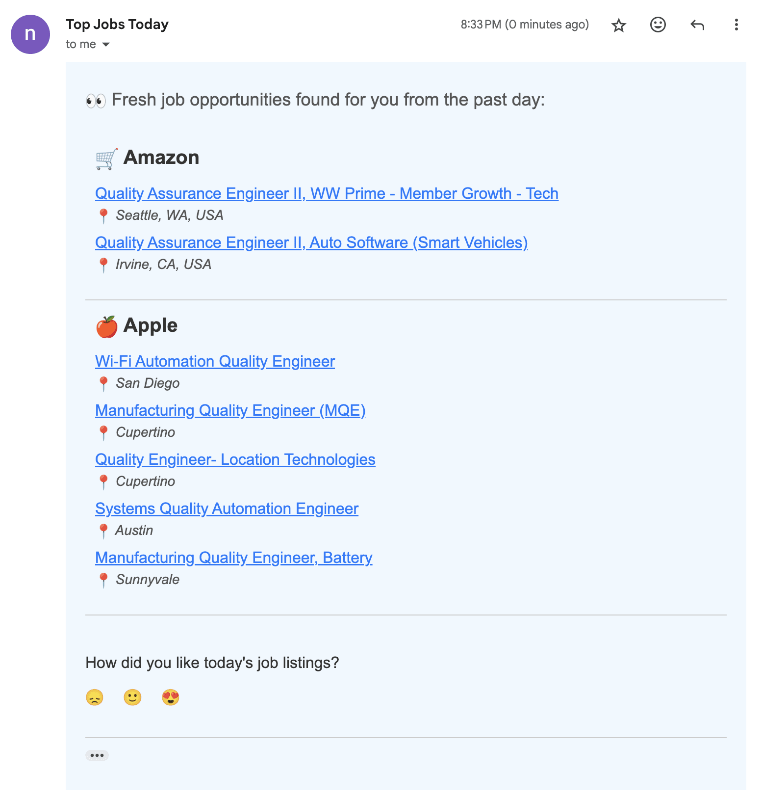 Example of remote QA email