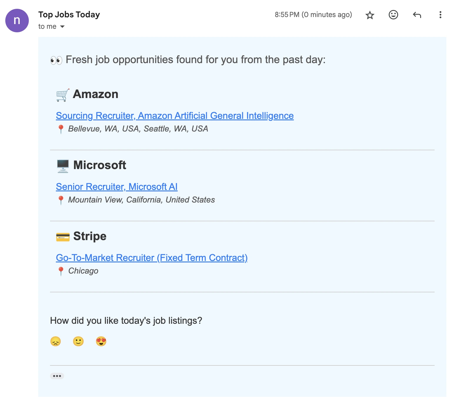 Example of recruiter job alert email